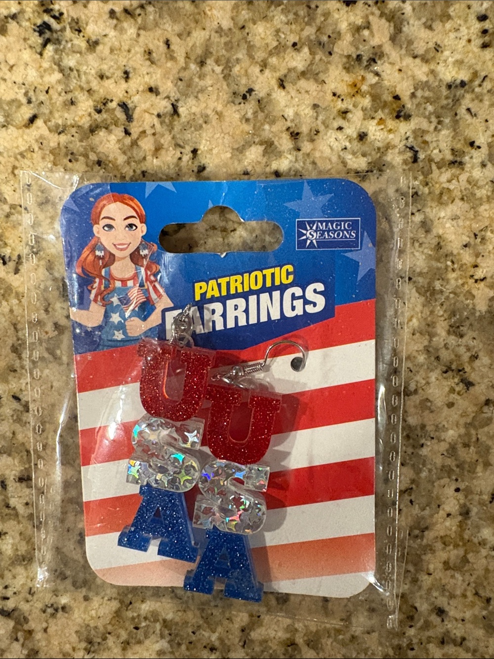 Kids Patriotic 'USA' Dangle Earrings - Red, Silver, Blue